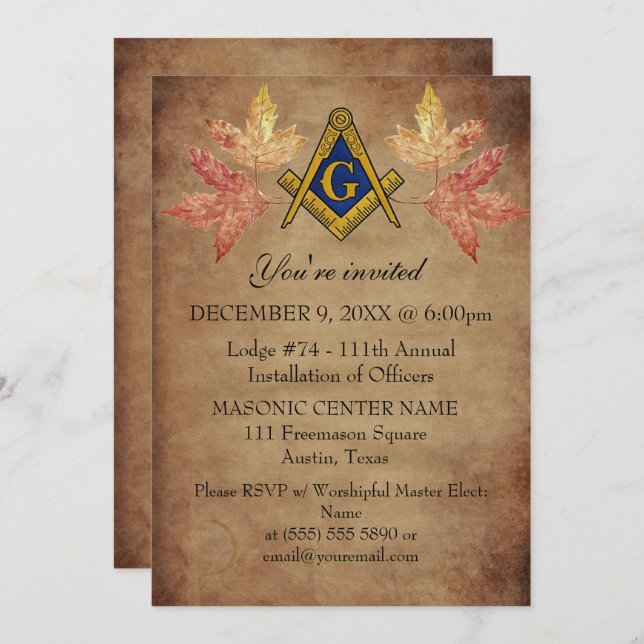 Rustikale Freemason Mauerwerk Herbst Masonic Einladung (Vorne/Hinten)