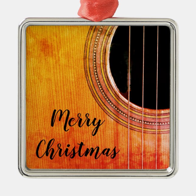 Rustikale frohe Weihnachten Acoustic Gitarre Ornament Aus Metall (Vorne)