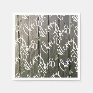 Rustikale frohe Weihnachten Holly Black Barn Door Serviette