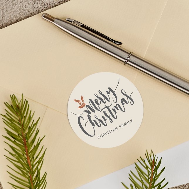 Rustikale frohe Weihnachten Personalisiert Runder Aufkleber (Rustic Merry Christmas Personalized Classic Round Sticker)