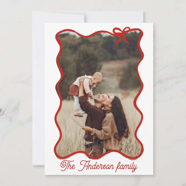 Rustikale frohe Weihnachtshandgezeichnete Red Bow Feiertagskarte (Vorderseite)