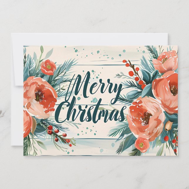 Rustikale Frohe Weihnachtskarte mit Blume Feiertagskarte (Vorderseite)