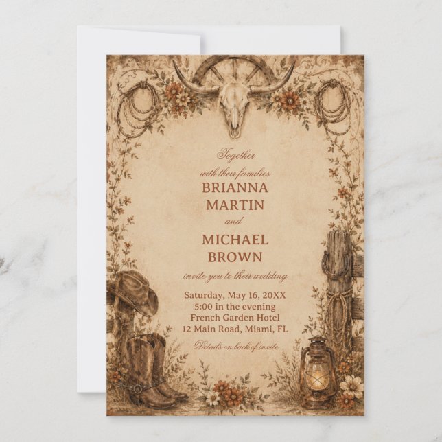 Rustikale Frontier-Heritage-Western Einladung (Vorderseite)