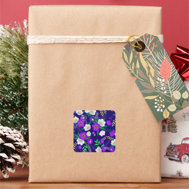 Rustikale Frühlingspanik Blume Bouquet Quadratischer Aufkleber (Feiertag)