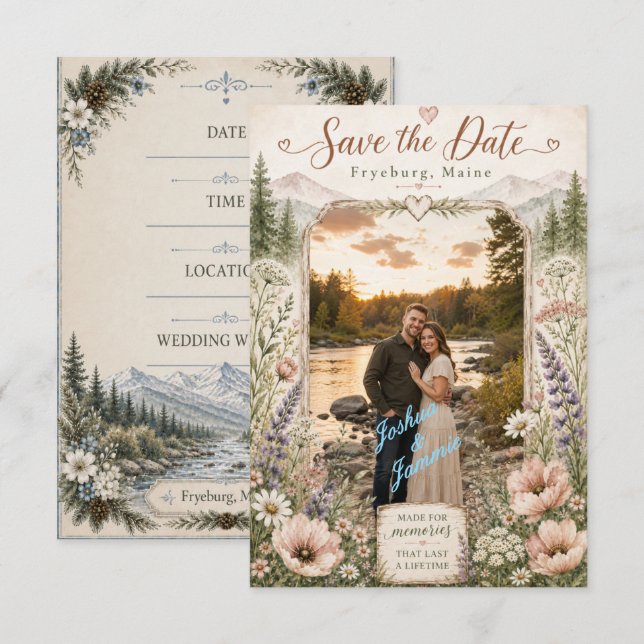 Rustikale Fryeburg Maine Bergfotografie Save The Date (Vorne/Hinten)