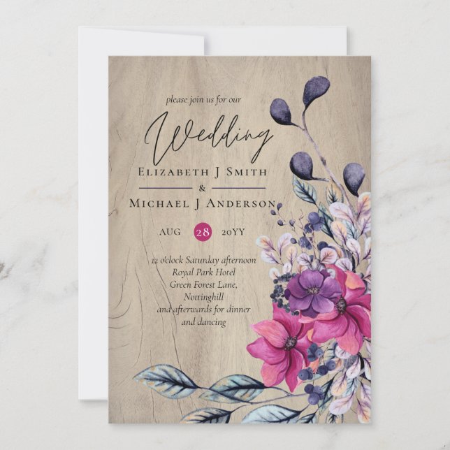 Rustikale Fuchsia Floral Woodland Wedding (Vorderseite)