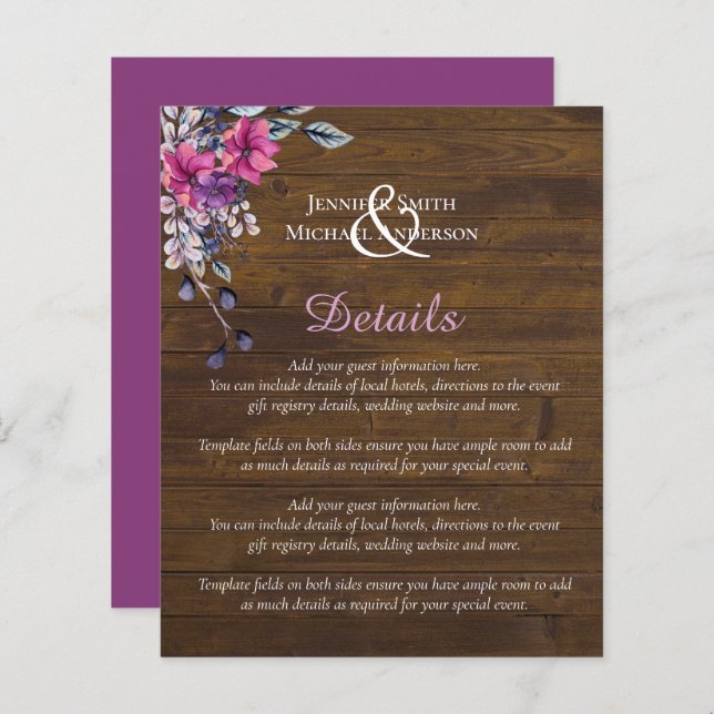 Rustikale Fuchsia Floral Woodland Wedding (Vorne/Hinten)
