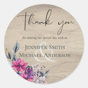 Rustikale Fuchsia Floral Woodland Wedding Runder Aufkleber