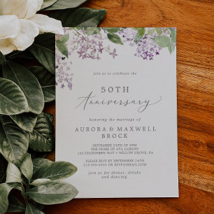 Rustikale Fünfzigste Hochzeitstag Lilafarbe Einladung