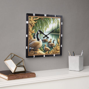 Rustikale Gänse Art Quadratische Wanduhr