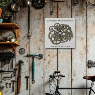 Rustikale Gänse Sprockets Steampunk Graue Vorlage Quadratische Wanduhr