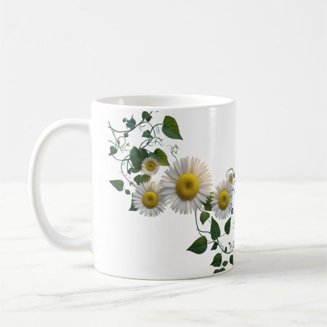 Rustikale Gänseblümchen-Grün-Efeu-Botanik-Klassik- Kaffeetasse (Links)