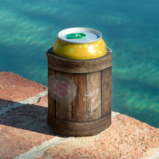 Rustikale Gastgeschenk Hochzeit aus Holz und Spitz Dosenkühler (In Situ Pool)