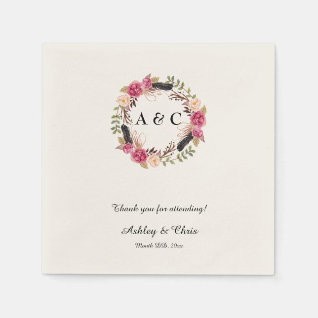 Rustikale Gastgeschenk Hochzeit, Boho-Hochzeitsdek Serviette (Vorderseite)