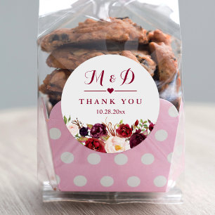 Rustikale Gastgeschenk Hochzeit Burgund Red Floral Runder Aufkleber