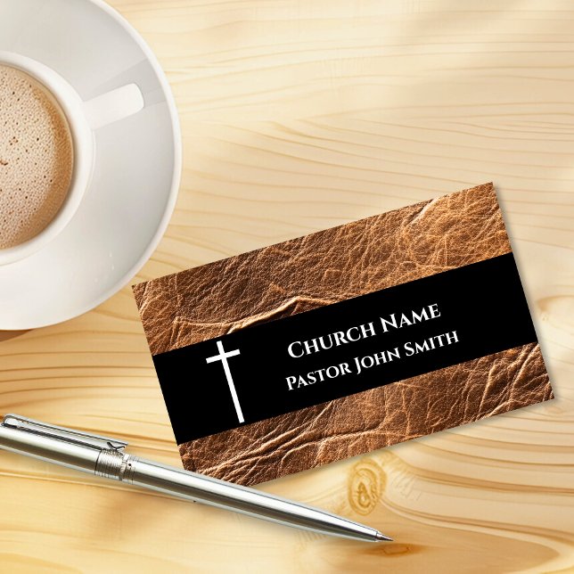 Rustikale gealterte Walnuss-Leder-Kirche Visitenkarte (Rustic Aged Walnut Leather Church Business Card)