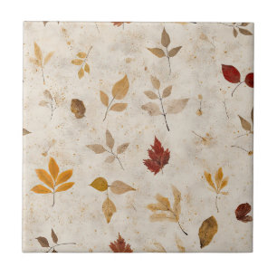 Rustikale gelb-braune Blätter mit vintage Herbstst Fliese