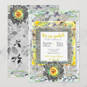 Rustikale gelb-graue Sonnenblumen-Hochzeitseinladu Einladung
