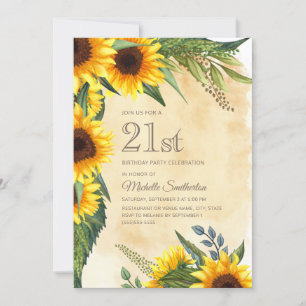 Rustikale Gelbblüten 21. Geburtstag Einladung