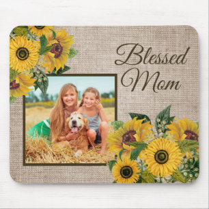 Rustikale Gelbblüten Burlap Mama Foto Mousepad