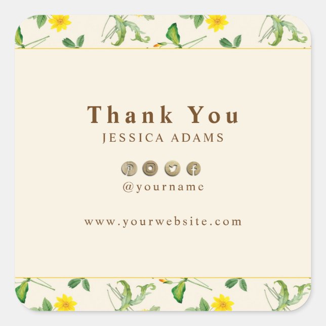 Rustikale Gelbblütenaufkleber Quadratischer Aufkleber (Vorderseite)
