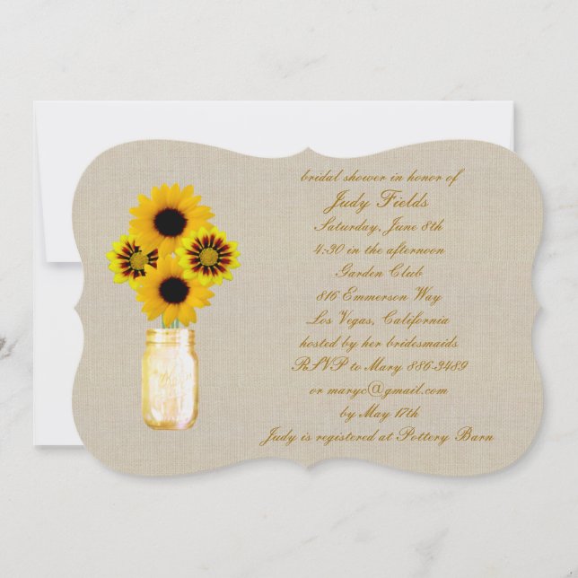 Rustikale Gelbe Mason Jar Bridal Dusche Einladung (Vorderseite)