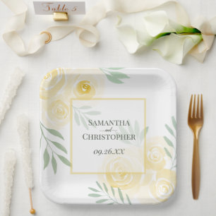 Rustikale gelbe Rosen Elegante Boho-Hochzeit Pappteller