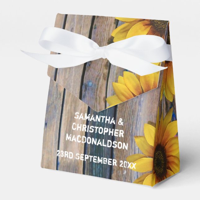 Rustikale gelbe Sonnenblume Land Blumenhochzeit Geschenkschachtel (Vorderseite)