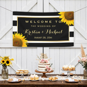 Rustikale gelbe Sonnenblume Schwarz-Weiße Hochzeit Banner