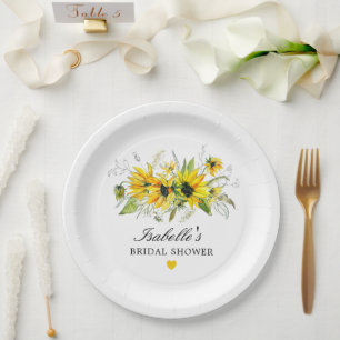 Rustikale gelbe Sonnenblumen-Brautparty Pappteller