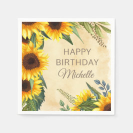 Rustikale gelbe Sonnenblumen Custom Happy Birthday Serviette