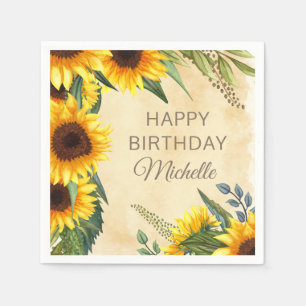 Rustikale gelbe Sonnenblumen Custom Happy Birthday Serviette