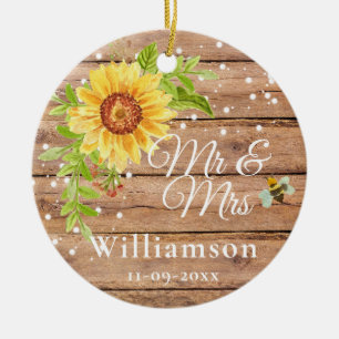 Rustikale gelbe Sonnenblumen-Hochzeit Keramik Ornament