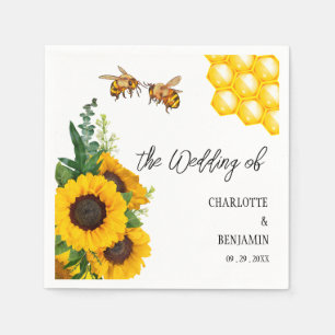 Rustikale gelbe Sonnenblumen- und Bienenhochzeit Serviette