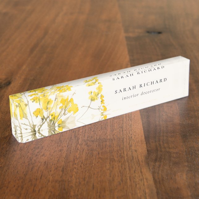 Rustikale Gelbe Wildblume Boho Floral Namensplakette (Seite)