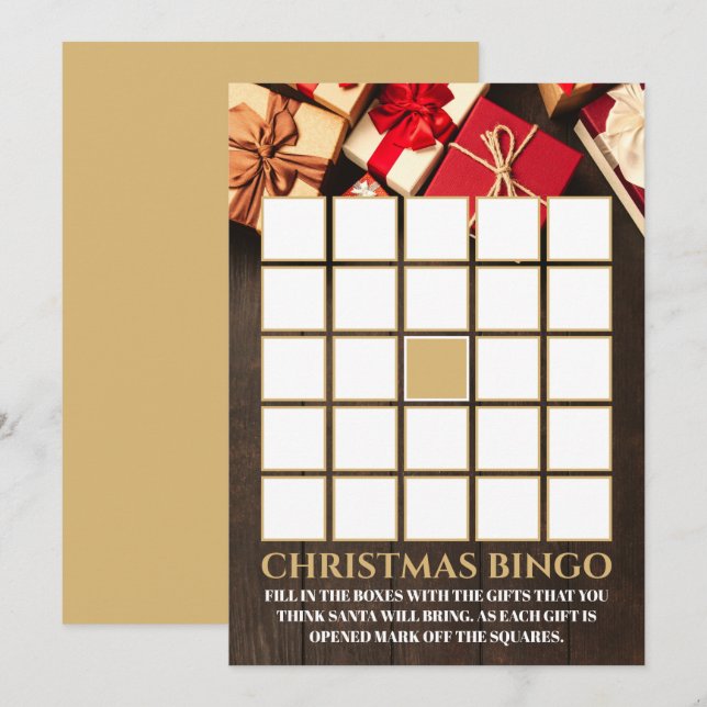 Rustikale Geschenkboxen, Weihnachts-Party Bingo Einladung (Vorne/Hinten)