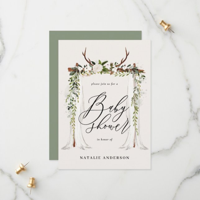 Rustikale, geschlechtsneutrale Babydusche Save The Date (Vorderseite/Rückseite Beispiel)