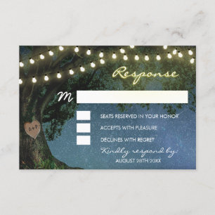 Rustikale geschnitzte Herz-Eichen-Baum-Hochzeit RSVP Karte