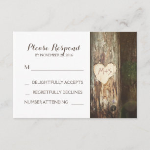 Rustikale, geschnitzte Herzenstich RSVP Karten