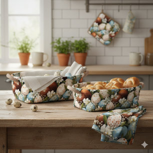 Rustikale gesprenkelte Ostereier & Frühlingsblumen Stoff