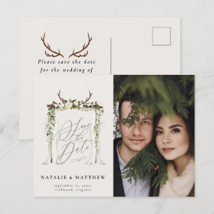 Rustikale Geweih-Aquarell-Boho-Floral-Save-the-Dat Postkarte
