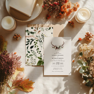 Rustikale Geweih-Blumen-Hochzeit Boho Woodland Sch Einladung