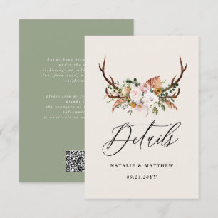 Rustikale Geweih-Blumen-Hochzeit Wald Boho Details Begleitkarte