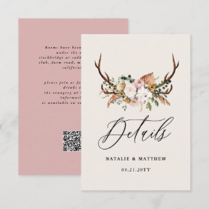 Rustikale Geweih-Blumen-Hochzeits-Wald-Boho-Detail Begleitkarte