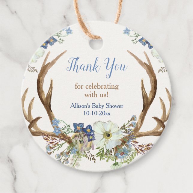 Rustikale Geweih Blütendusche Geschenkanhänger (Vorderseite)