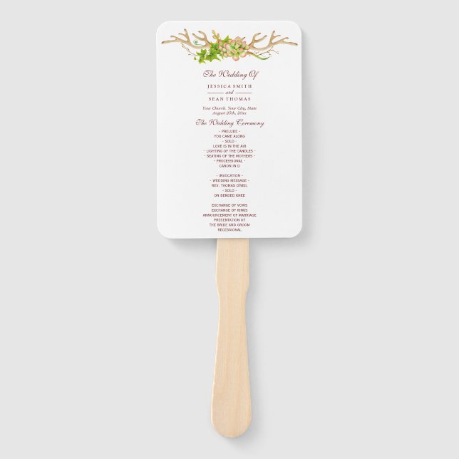 Rustikale Geweih- und Wildblumen-Hochzeitsprogramm Fächer (Vorderseite)