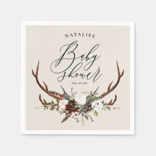 Rustikale Geweihe Aquarell Blütendusche Party Serviette