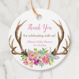 Rustikale Geweihe Rosa Blütendusche Geschenkanhänger