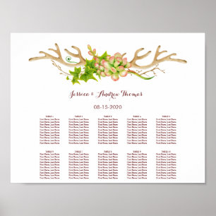 Rustikale Geweihe & Wildblumen Hochzeit Poster