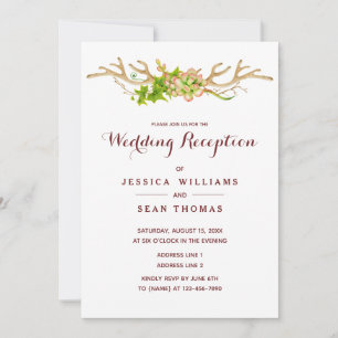 Rustikale Geweihe & Wildblumen Hochzeitsempfang Einladung
